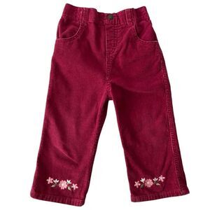Vintage Kids Floral Embroidered Corduroy Pants 100% Cotton in Wine Red Size 24M